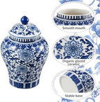 Small Blue and White Ginger Jar with Lid, 7.87 Inch Ceramic Chinoiserie Ginger Jar, Decorative Porcelain Ginger Vase with Exquisite Floral Patterns for Home, Living Room & Office - Image 2