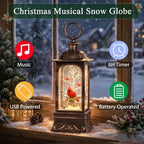10.6 Inch Musical Cardinal Snow Globe Lantern, Lighted Christmas Snow Globe with Swirling Glitter Sequins, USB & Battery‑Operated, Festive Home Christmas Decoration for Tabletop Mantel Decor - Image 3