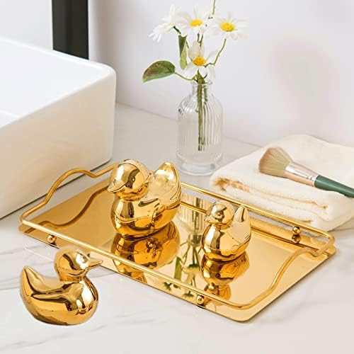 Golden Ceramic Duck Figurines，Home Decor Animal Sculptures and Statues Handmade Artware Decor,Mini Duck Sets 3 PCS - Image 5