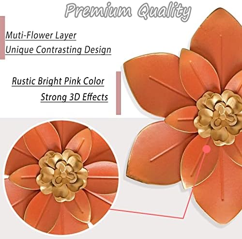 Metal Flower Wall Art Decor, 10“ Rustic Modern Floral Sculpture, Distressed Iron Wall Hanging Home Decoration Accent Artworks for Indoor Kitchen Bedroom Living Room Office Outdoor Garden Patio - Image 2