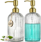 JASAI 2PACK 18Oz Fluted Glass Soap Dispenser with Golden Rust Proof Pump by JASAIHOME