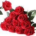 10pcs Red Roses Artificial Flowers, Realistic Faux Rose with Long Stem by Nubry
