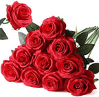 10pcs Red Roses Artificial Flowers, Realistic Faux Rose with Long Stem by Nubry