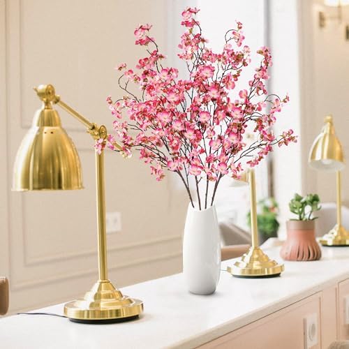 Sggvecsy Artificial Cherry Blossom Flowers 4 Pcs Faux Cherry Blossom Stems Faux Silk Cherry Blossom Branches 41’’ Fake Flowers Long Stems for Vase Arrangements Home Wedding Table Decor (Rose red) - Image 3