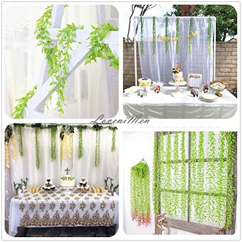 Artificial Vines, 10 Pack Hanging Ivy Fake Weeping Willow Greenery Leaves Plastic Plants Faux Garland Vine UV Resistant for Indoor Outdoor Garden Door Wall Baskets Wedding Party Decoration - Green - Image 5