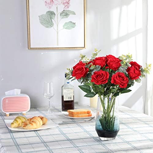 10pcs Red Roses Artificial Flowers, Realistic Faux Rose with Long Stem - Image 5