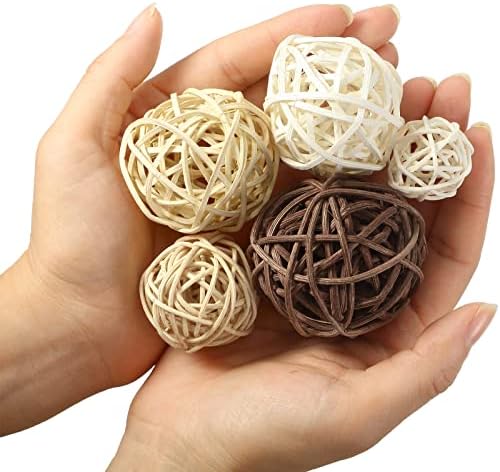 Wicker Ball Orbs,White, Wood Color, Light Tan, Coffee,2.8'',2.4'',2'',1.6'' - Image 3