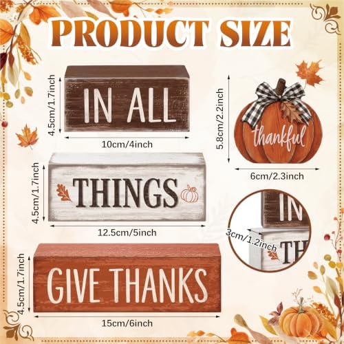 4 Pcs Fall Tiered Tray Decor, Wooden Fall Decorations for Home - Image 4