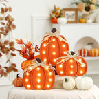 3 Pcs Light up Fall Pumpkin Decor Table Centerpieces Wooden Pumpkin Block Sign Rustic Tiered Tray Decorations Standing for Autumn Harvest Farmhouse Fall Mantel Desk Office Party - Image 5