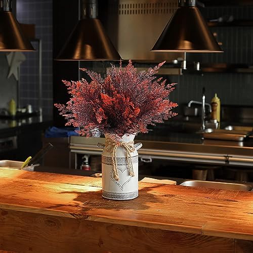 Artificial Fern Plants, Fake Shrubs Faux Boston Grass Plastic Leaves Greenery Bushes Home Garden Kitchen Party Decor Outdoor Indoor Office Yard Verandah Planter Filler DIY Decoration Red 4 Pack - Image 2