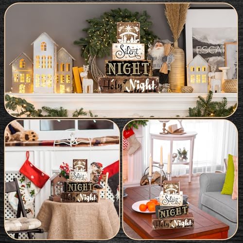 Moucuny 4 Pcs Christmas Wooden Signs Holy Night Farmhouse Table Decor - Image 6