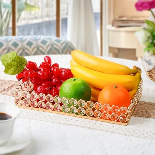 2 Pcs Gold Metal Crystal Mirror Tray - 11.2"x8.1" Table Centerpieces Tray, Multi-Functional Display for Flowers/Cupcakes/Jewelry, Vanity Organizer & Wedding Dessert Table Accent - Image 3