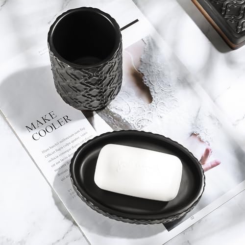 RQYIXI Ceramic Bathroom Accessories Set,Black,6 Piece,with Trash Can - Image 7