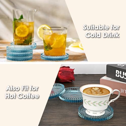 Modern Clear Coaster Set of 5- Glass Coasters for Drinks, Clear Blue - Image 5