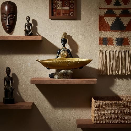Lescafita African Woman Tray Statue Gold Leaf Decorative Figurine - Image 4