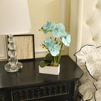 Artificial Real Touch Orchid Flowers with White Ceramic Vase, Golden Blue - Image 5