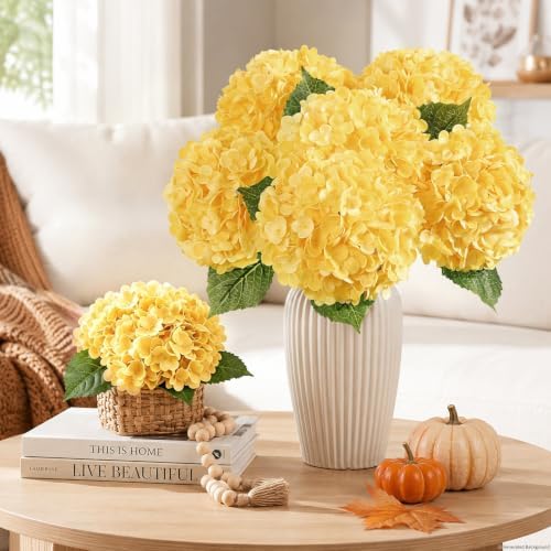4 Pcs Real Touch Hydrangea Artificial Flowers, 21" Fake Flowers, Yellow - Image 6