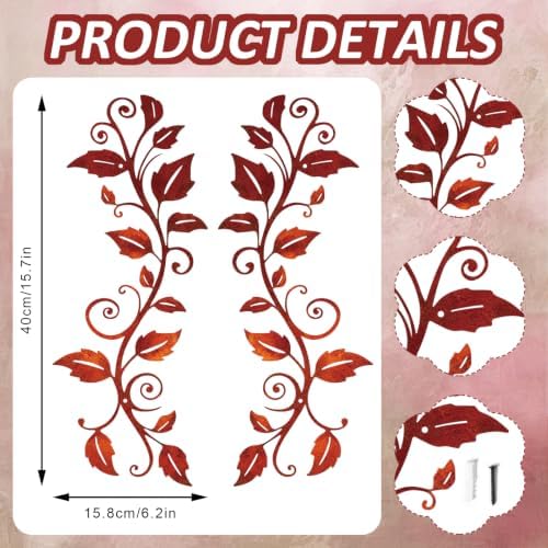 DUOOLN 2Pcs Metal Vine Branch Wall Decor, Flower Leave Art -Vintage Red - Image 5