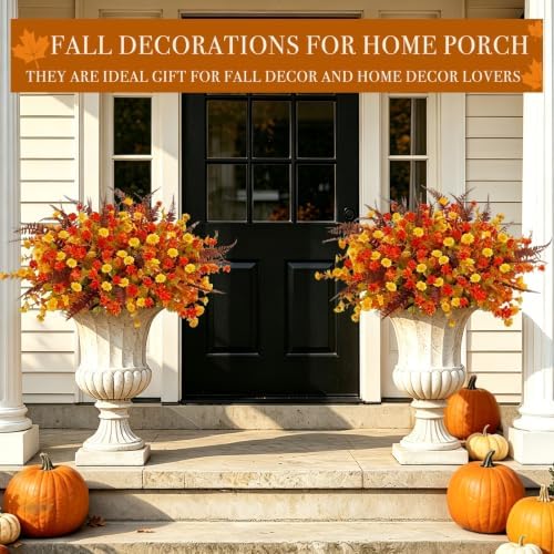 Artificial Fall Flowers for Outdoors Fake Mums, 3 Styles Mixed, 12 Bundles - Image 2
