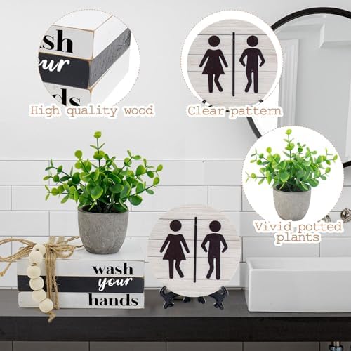 Bathroom Shelf Decor Signs with Bookstack, 3D Round Signs & Fake Plants - Image 3