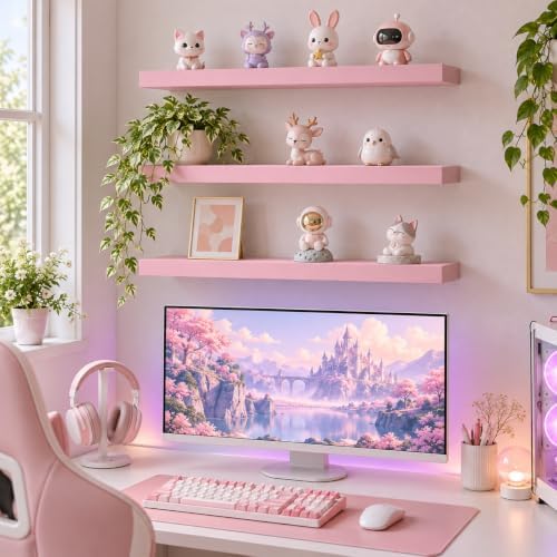 BAYKA Pink Floating Shelves 22.5in, Set of 3, Wall Mounted for Wall Decor - Image 3