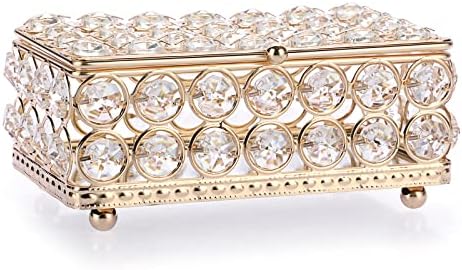 ELLDOO Crystal Jewelry Box Rectangle Trinket Organizer Earrings Rings Box Treasure Box Home Decor Accent Decorative Box with Lid for Valentine Wedding Christmas Birthday Gift, Gold, Small by ELLDOO