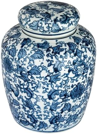 Creative Co-Op Medium Decorative Ceramic Ginger Jar with Lid, Blue and White Floral Pattern by Unknown