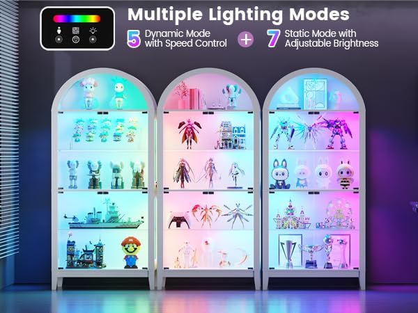 HNEBC 69" Display Case with RGB Lights, Arched 5-Tier Tempered Glass Display - Image 4