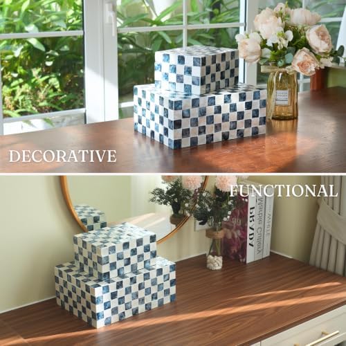 Chi An Home 12"x8" Decorative Capiz Boxes Keepsake Trunk, Navy Blue, Set 2 - Image 6