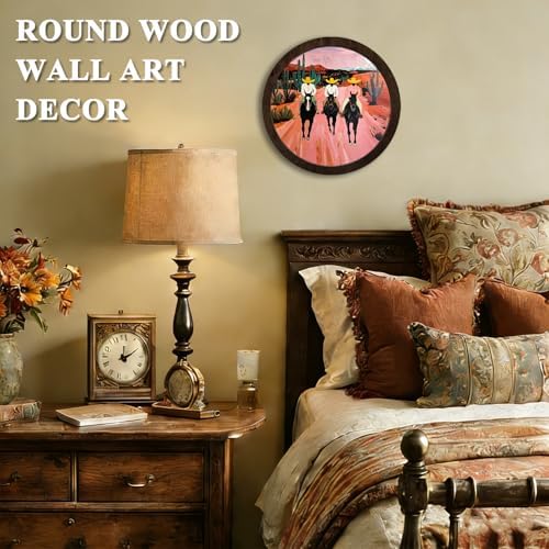 CFFJLHN Vintage Western Cowboy Framed Wall Art Decor Classy Western Decor, Rustic Country Southwest Cowboy Riding Horse Round Wall Art Hanging Decorations for Home Bedroom Living Room, 10x10 Inch - Image 2