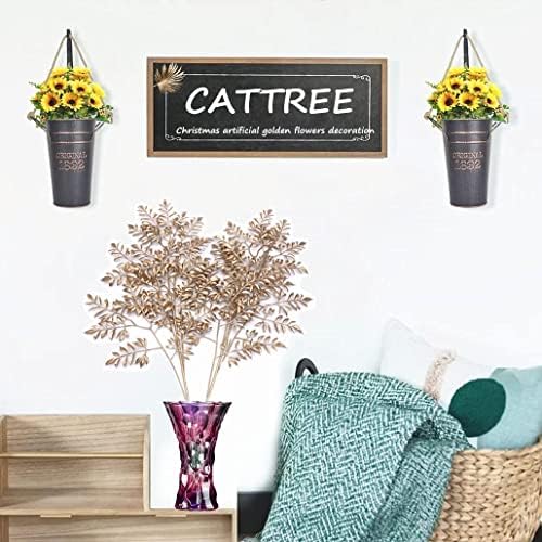 CATTREE Artificial Gold Leaves, Plastic Plants Christmas Decorations 30" Tall Golden 2 Pack, Fake Shrubs Bushes for Indoor Home Table Centerpieces Hotel Hall Party Decor Wedding Planting Filler - Image 4