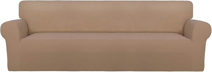 PureFit Stretch Couch Covers for Sofa 4 Seater Slipcovers Camel | 1-Piece Sofa by PureFit
