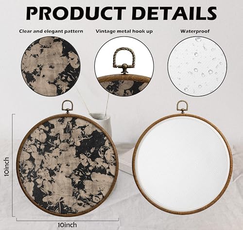Neutral Abstract Floral Wall Decor, Vintage Printed Canvas Wall Hanging for Bedroom Kitchen Home Office, Round Decoration, Living Room Wall Art, Dorm Decor, Circular Wall Hanging with Hooks,13 - Image 2