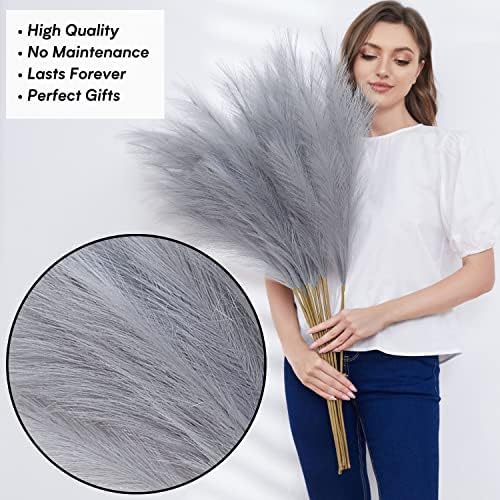 Faux Pampas Grass, Set of 9 Stems 37'' Tall Fluffy Fake Pompas Floral, Large Artificial Pompous Branches for Floor Vase Fillers, Pompas Decorativas, Boho Farmhouse Wedding Home Decor(Grey) - Image 5