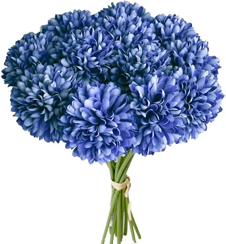 Mandy's 12pcs Artificial Royal Blue Ball Chrysanthemum Flowers by Mandys