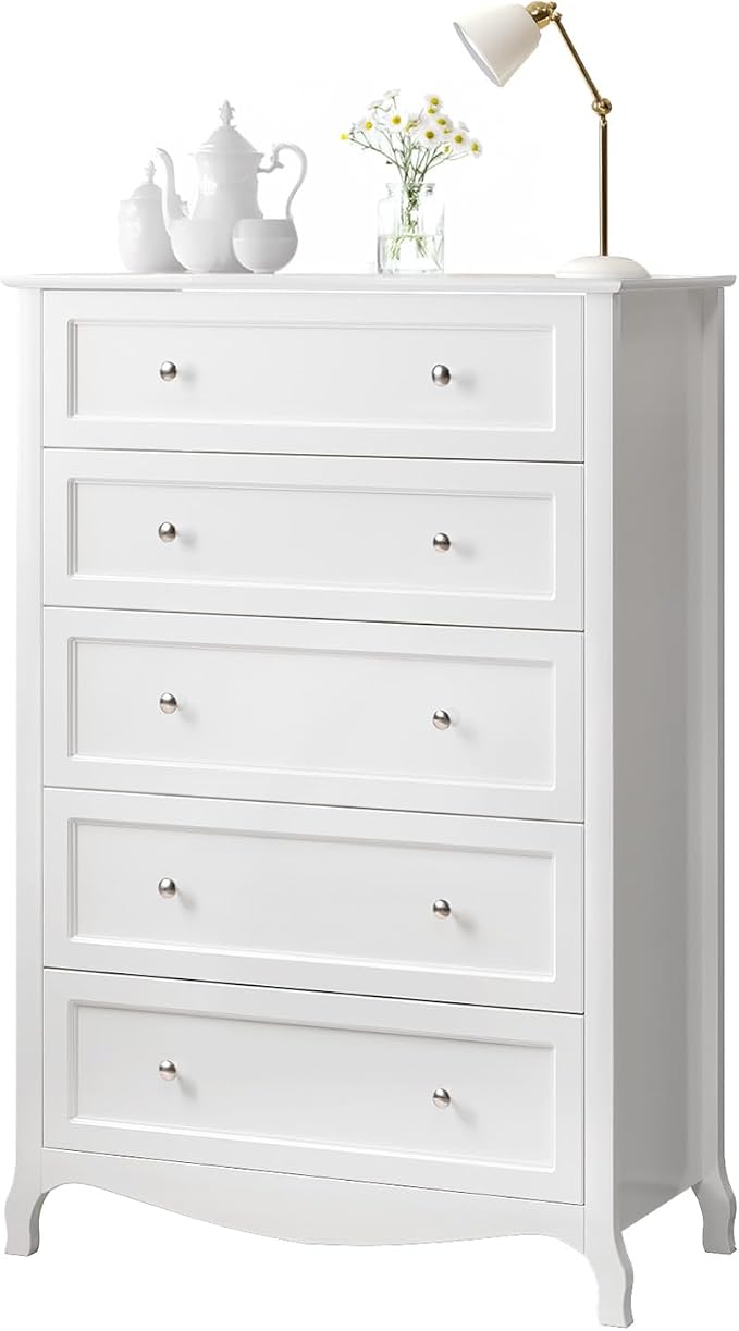 VINGLI White Dresser 5 Drawer Chest of Drawers by VINGLI