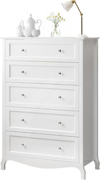 VINGLI White Dresser 5 Drawer Chest of Drawers by VINGLI
