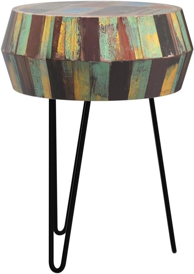 Drum Round Wood Side Table 16" x 16" x 21" H Reclaimed Rustic Multicolor Patio - Image 5