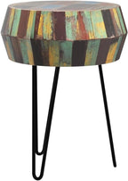Drum Round Wood Side Table 16" x 16" x 21" H Reclaimed Rustic Multicolor Patio - Image 5