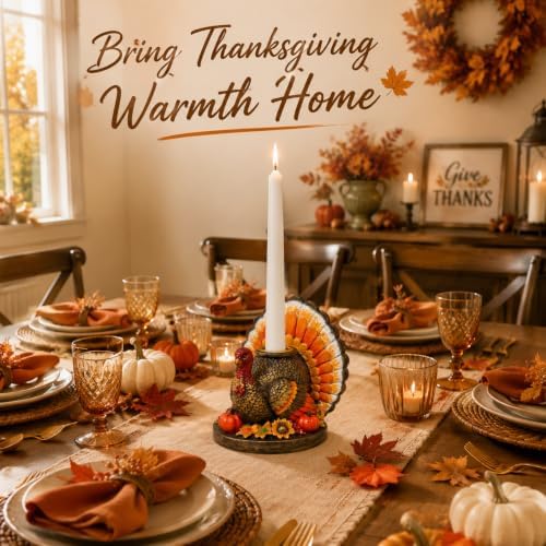 Hodao Thanksgiving Turkey Candle Holder, Resin Fall Home Decor - Image 2