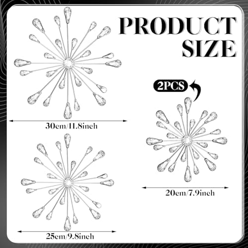 Hicarer 4 Pcs Starburst Wall Decor, Bling Metal Wall Art, Silver - Image 3