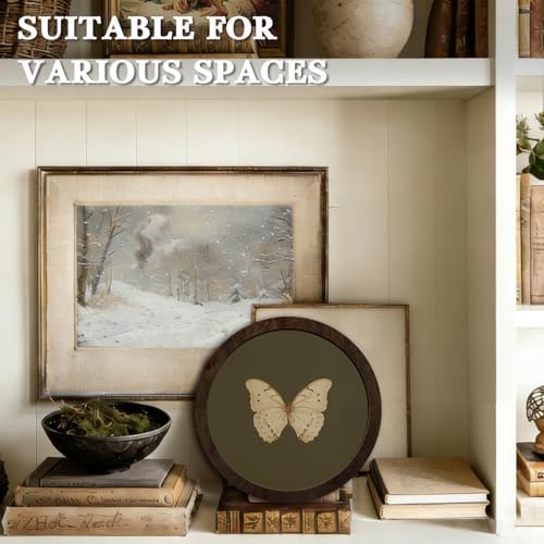 CFFJLHN Green Butterfly Wall Art Decor, Bedroom Round Wooden Wall Art Vintage Butterfly Moth Framed Prints, Retro Cottagrcore Round Wall Hanging Decor for Bedroom Home Decorations, 10x10 Inch - Image 6