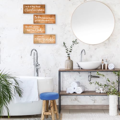 4 Pieces Bible Verses Wall Decor Orange Bathroom Decor Christian Signs Religious Art for Home Motivational Prayer Wall Art for Living Room Office Bedroom Bathroom(Orange,10x4") - Image 7