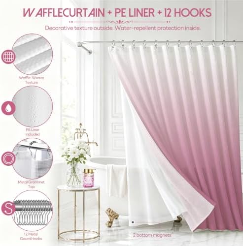 Pink Glass Bathroom Accessories Set with Shower Curtain and Liner, 7-Piece Bathroom Decor Set, Soap Dispenser, Toothbrush Holder, Soap Dish, Vanity Tray, Complete Bathroom Makeover Set - Image 5