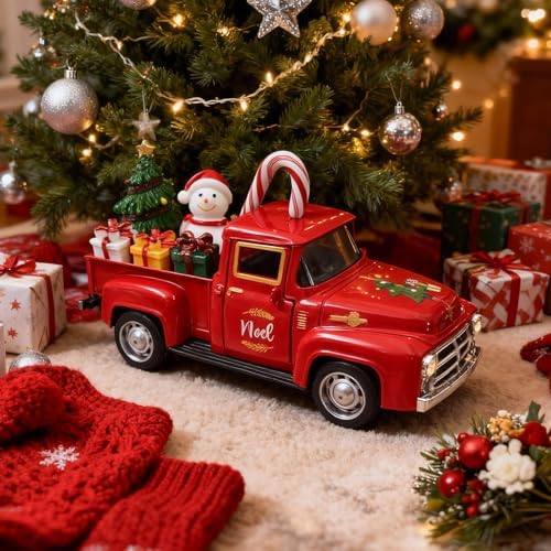 Christmas Red Truck Decor 5 Inch Vintage Farmhouse Metal Truck by Teeloray