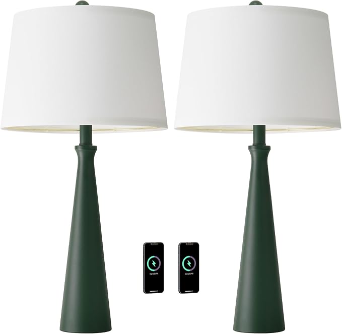 Oneach 25.75" Green Table Lamp Set of 2, Bedside Lamps - Image 9