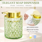 Green Bathroom Accessories Set 5 Pcs, Glass Bathroom Set, Soap Dispenser with Rust Foaming Pump, Soap Dish, Cup, Acrylic Toothbrush Holder Vanity Tray, Cotton Balls Holder, Bathroom Counter Decor - Image 3