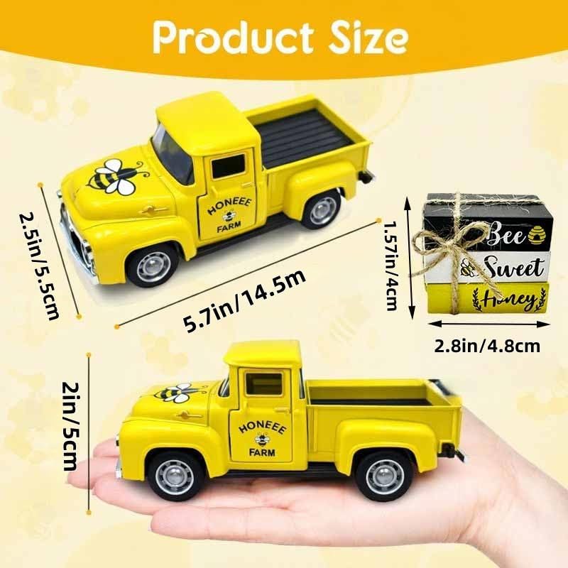 5.7in Bee Truck Decor with Sweet Honey Blocks, Yellow Metal Pickup - Image 3