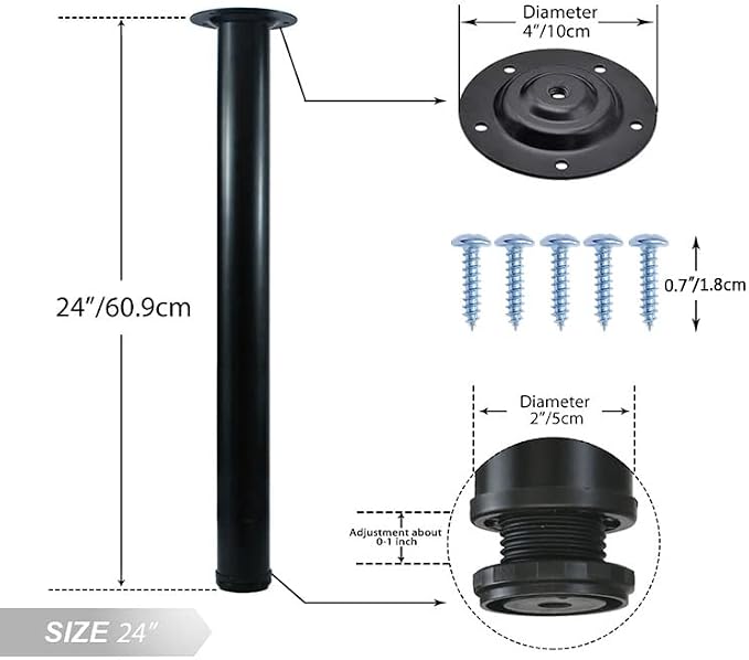 QLLY 24 inch Adjustable Metal Desk Legs, Heavy Duty Furniture Table Legs - Image 2