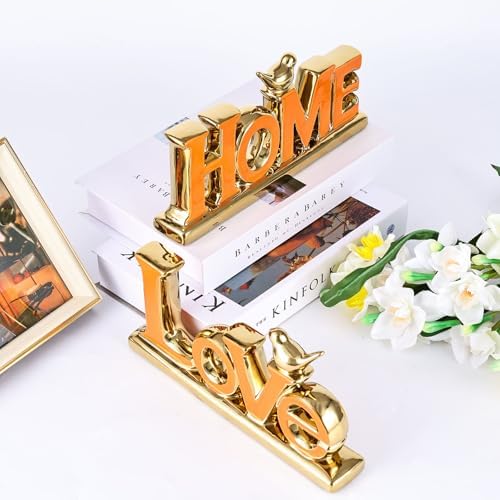 Love Sign Decoration - Orange & Gold Signs for Home Decor, Personalized Love Decor with Gold Bird Sculpture (2 Pcs) - Image 3